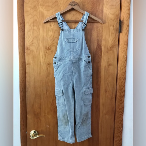 Duluth Blue and White Railroad Stripe Overall Bibs kids size 7 - Picture 1 of 5